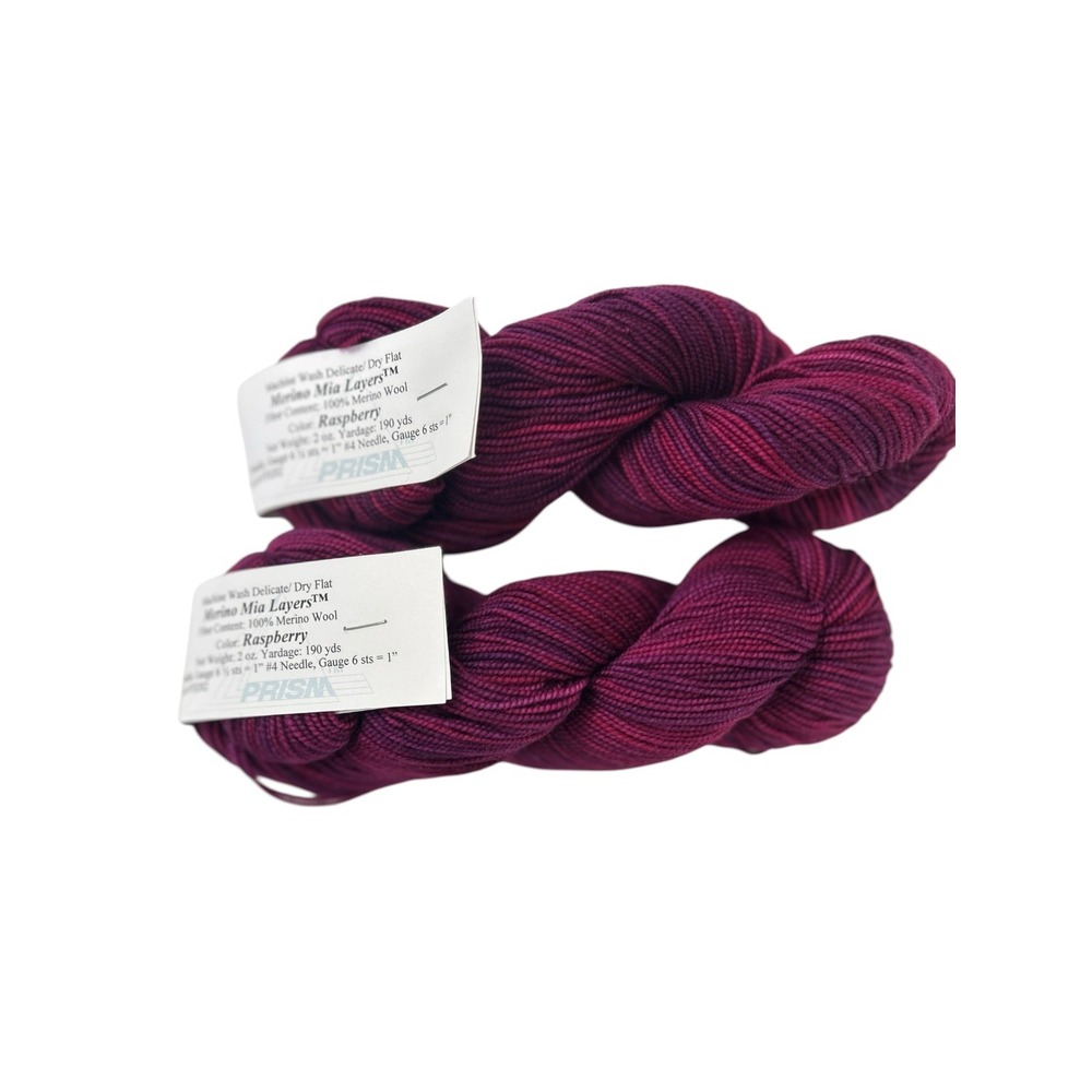 Prism Merino Mia Yarn 100% Merino Wool Raspberry Yard 190 x2 Yds Lot of 2